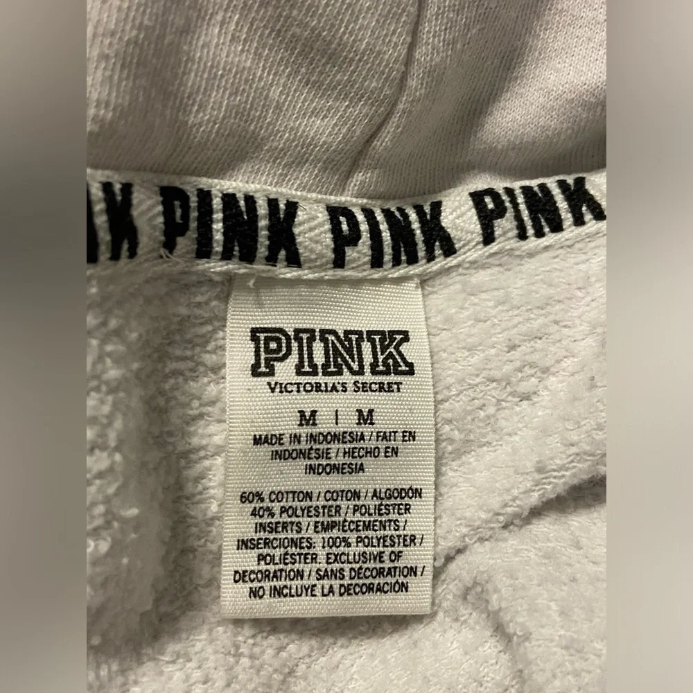 VS PINK PERFECT FULL ZIP HOODIE SWEATSHIRT ANORAK JACKET WHITE RAINBOW LOGO
